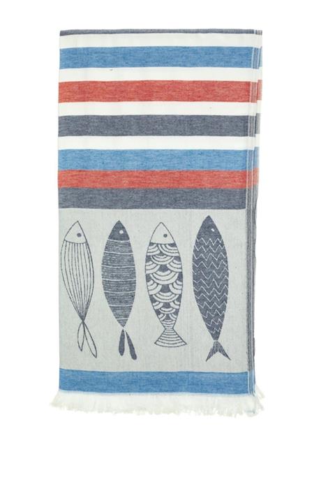 rosa bianca Mavi Balık Jakarlı Pamuk Peştemal