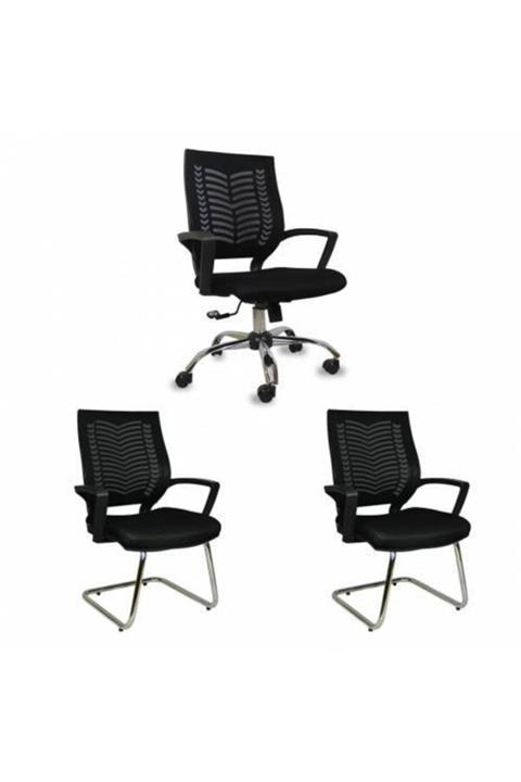 Herkese Mobilya Yumi Fileli Makam Koltuğu Ve 2 Adet Misafir Koltuğu Müdür Koltuk Takımı Ofis Koltuğu