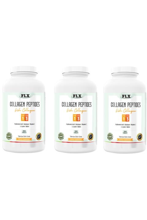 FLX Collagen Fish Peptides Glutatyon Biotin Tip 1-3 Balık Kollajen 300 Tablet X 3 Kutu