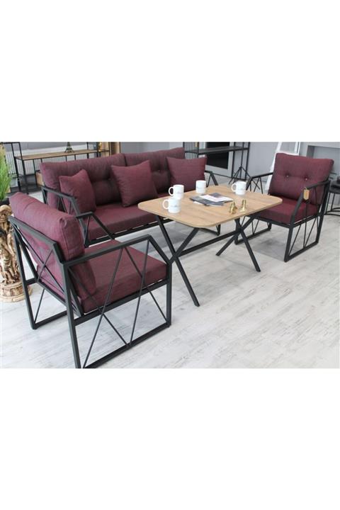 Passion 3+1+1 + Masalı Bahçe Mobilyası Metal Balkon Mobilyası Oturma Takımı Siyah Bordo