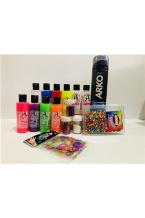 Esmay Slime Yapma Seti 8 Renk 70ml Slime, 2 Adet Sıvı Boraks, Sim,renkli Lastik,renkli Köpük Ve Traş Köpük