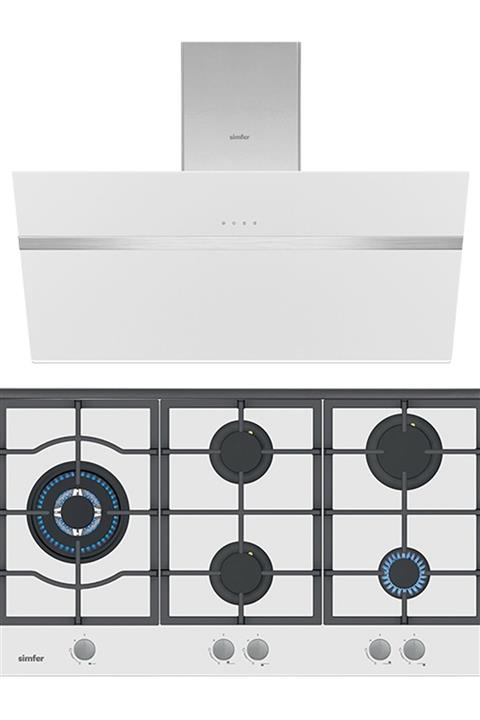 Simfer Beyaz Cam 90 Cm Ikili Ankastre Set (3916 Ankastre Ocak + 8912 Davlumbaz)
