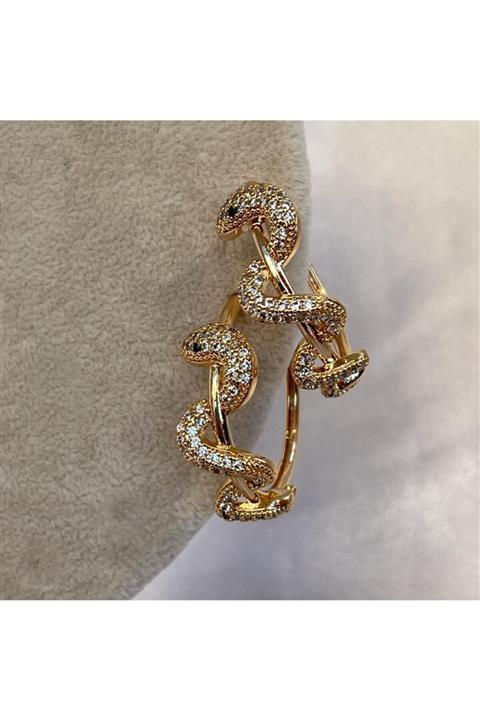 SAJA JEWELRY Yılanlı Gold Renk Halka Küpe