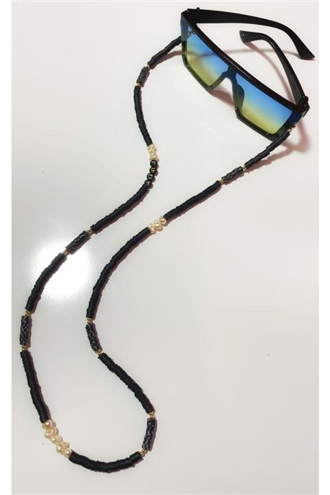 KaryaGümüş Siyah Fimo Boncuklu Inci Detay Gözlük Ipi