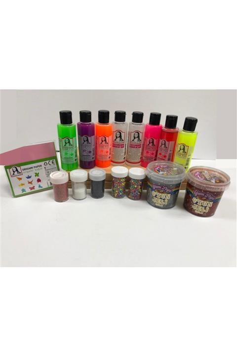 Monalisa Set 6 Renk 70ml Slime, 2 Adet 70ml Boraks,sim, Oyun Jeli,origami Kağıdı Ve Renkli Köpük