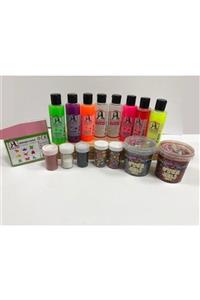 Monalisa Set 6 Renk 70ml Slime, 2 Adet 70ml Boraks,sim, Oyun Jeli,origami Kağıdı Ve Renkli Köpük