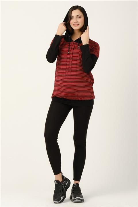 BUSA Kadın Kırmızı Kapişonlu Şapkalı Hamile Tunik