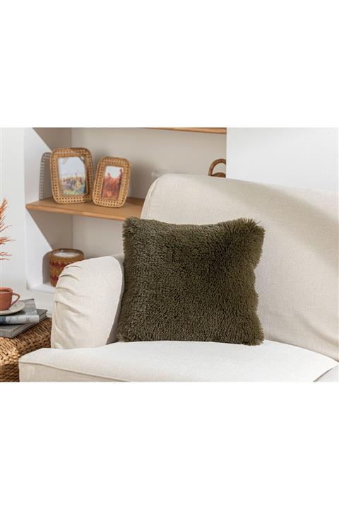 English Home Fluffy Peluş Kırlent Kılıfı 45x45 Cm Haki
