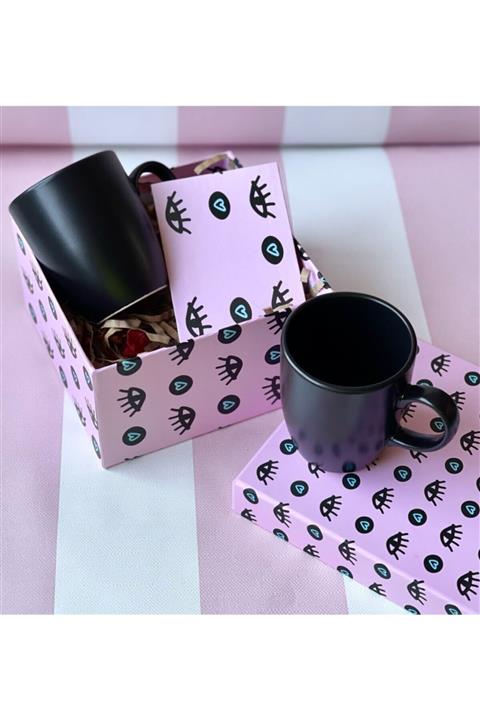 Gift Moda Nazar Göz Tasarımlı Mini Albüm Ve 2'li Siyah Bulut Kupa Mini Set