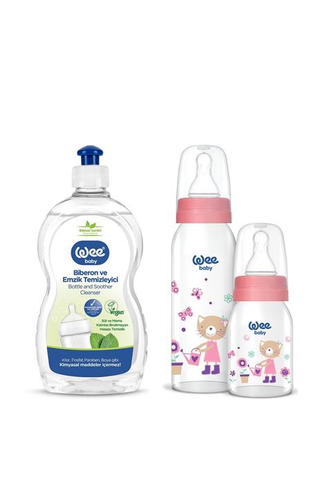 Wee Baby Biberon Cam Ve Temizleme Seti-pembe