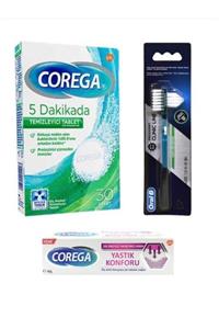 Corega Protez Temizleyici Tablet 30'Lu + Oral-b Fırça + Yastık Konforu 40 gr