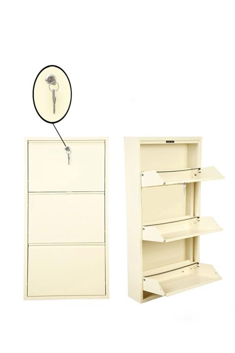 Gaga Mobilya - 3'lü Kilitli Metal Ayakkabılık (krem)