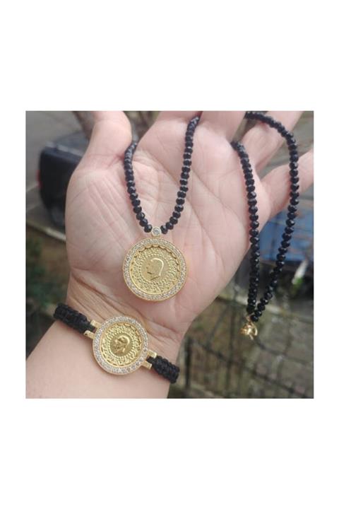 TAKI TASARIM Çeyrek Altın Modelli Set Kolye Yarım Altın