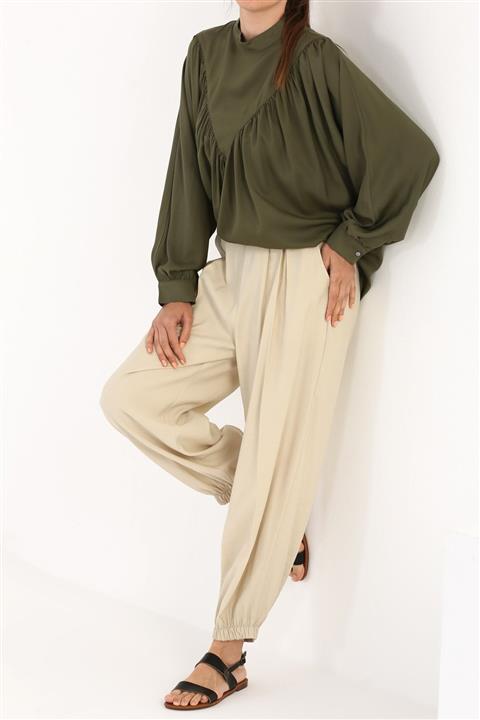 ALLDAY Haki Büzgülü Salaş Viskon Bluz