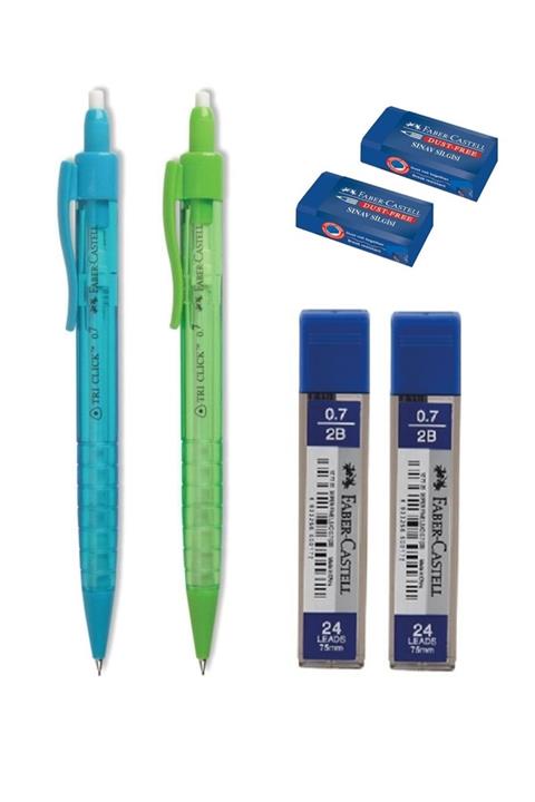 Faber Castell Tri Click Versatil Kalem 0.7 Mm 2 Adet 0.7 Mm Uç 2 Adet Sınav Silgi 2 Adet