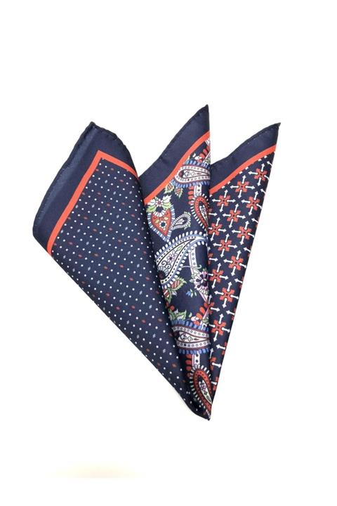 PİERRONİ Lacivert Kırmızı Desenli Mendil