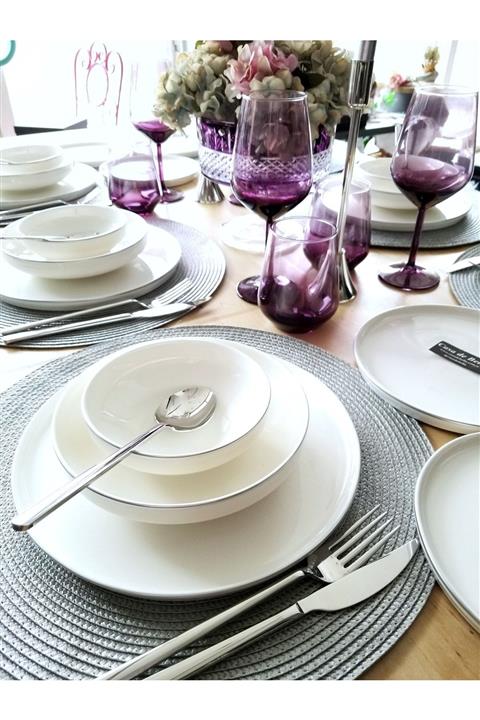 CASA DE BELLA Silver Modern 132 Parça 12 Kişilik Yemek Takımı Ve Çatal Kaşık Bıçak Takım Seti