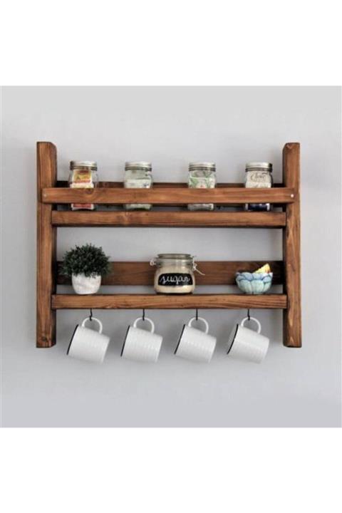 Trend Kitchen Trend Mutfak Rafı Baharatlık Ve Bardak Askılığı (ceviz)