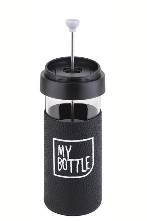 My Bottle French Press Deri Kılıflı Cam Mug Siyah 450ml