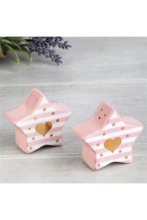 ACAR 6 Cm Porselen Yıldız Model 2'li Pembe Tuzluk Biberlik 7275