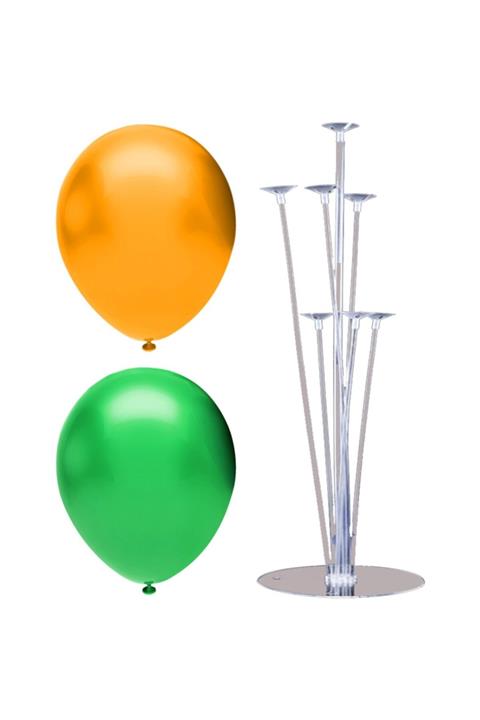 partisüs Metalik Balon 100 Adet Ve 7 Çubuklu Balon Standı Seti, 2 Renk X 50, Altın, Yeşil