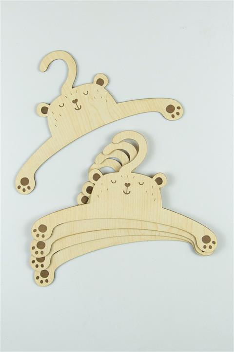 kedili dükkan Ayı Figürlü Bebek Elbise Askısı Ahşap 5'li