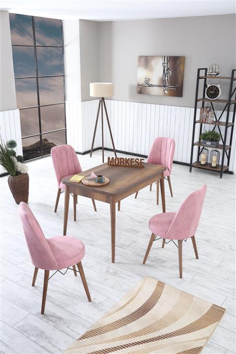 Morkese Miya Serisi Barok Ceviz Sabit Yemek Ve Mutfak Masa Takımı 4 Sandalyeli  Pembe