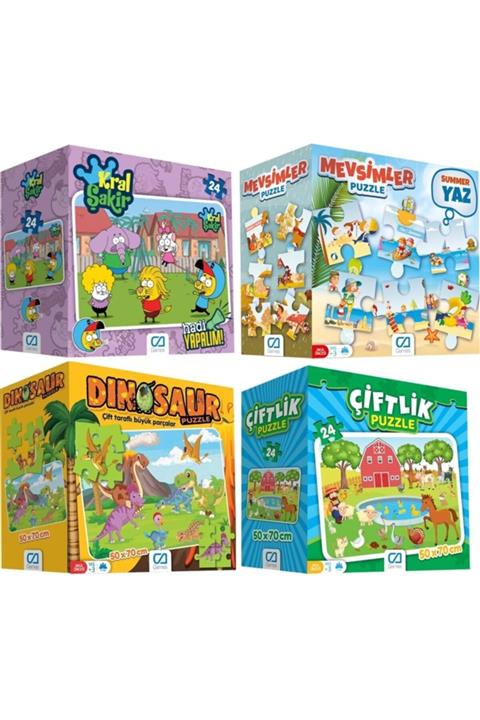 KÜME Ca Games 4’lü Yer Puzzle Seti (kral Şakir+mevsimler+dinazorlar+çiftlik)