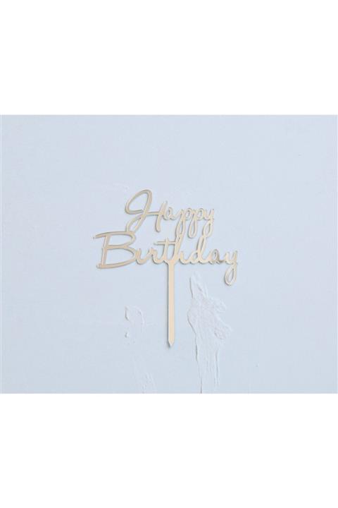 Pembe Kaktüs Gümüş Renkli Happy Birthday Yazılı Pasta Süsü