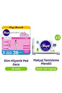 Sleepy Natural Slim Gece Hijyenik Ped 36'lı Makyaj Temizleme Mendili 3x20 60 yaprak