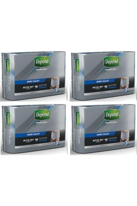 Depend Emici Külot Erkek Büyük 8+8 Avantaj 4 Paket (64 Adet)