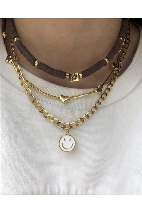 TONESOFFİCİAL Beyaz Mineli Gülen Yüz Kolye