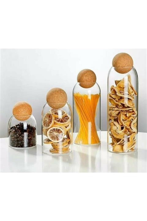 Tasarım Evi Romelu 4 Lü Top Mantar Kapaklı Cam Kavanoz Ve Baharat Seti