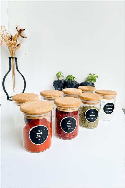 Sezka Life 8 Adet Bambu Vakum Kapaklı Mini Cam Kavanoz Seti