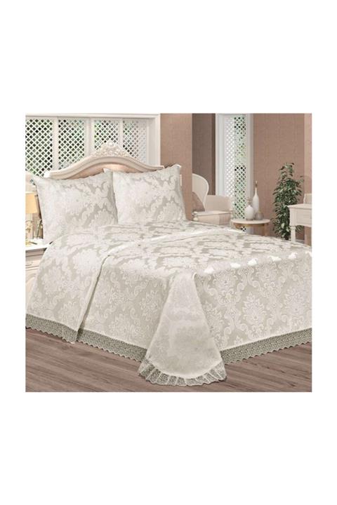 ERZAHOME Krem Çeyizlik Dantelli Ince Yatak Örtüsü