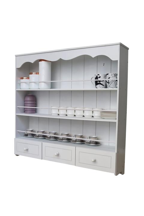 madelloon Terek Raf Çekmeceli Mutfak Kiler Dolabı Banyo Rafı Ahşap Dekoratif Büyük Boy