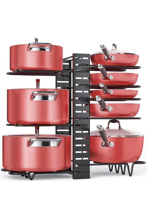 HÜNKAR HOME Dolap Için Tencere Ve Tava Düzenleyici Raf 3 Farklı Kullanım 8 Katlı