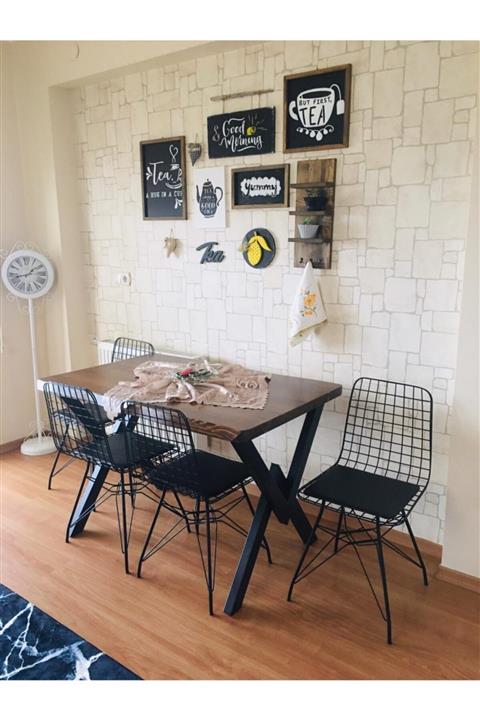 AVVİO Sera 4 Kişilik Kütük Yemek Masası Takımı-mutfak Masası Takımı-doğal Ağaç