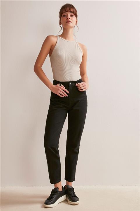 Jimmy Key Kadın Siyah Denim Yüksek Bel Normal Paça Jean Kot Pantolon