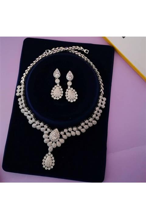 HUMAY ATALİER Zirkon Abiye Kolye Ve Küpe Seti