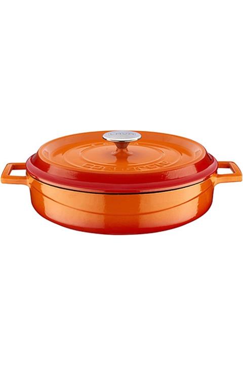 Lava Turuncu Demir Döküm Çok Amaçlı Yayvan Tencere 28 cm