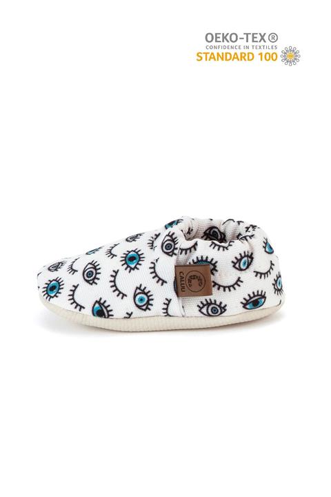 Caluu Baby Beyaz Göz Baskılı Bebek Patik