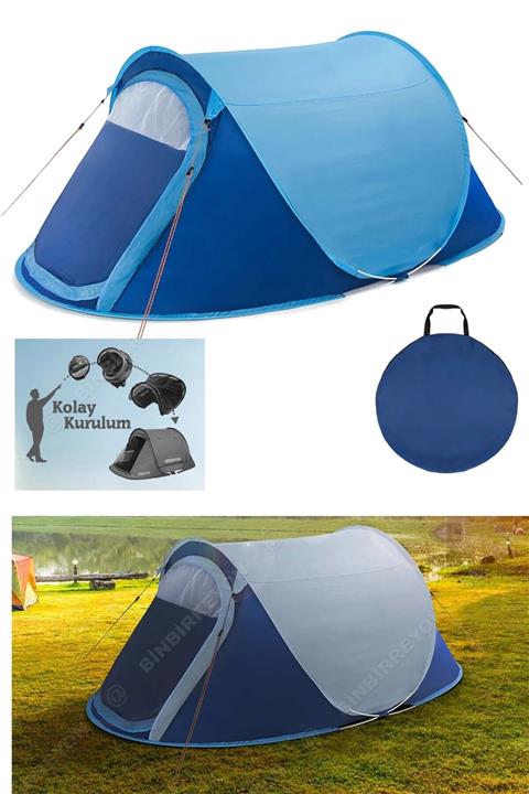Binbirreyon Otomatik Kamp Çadırı Popup Tente 100x200 2 Kişilik Çadır Kapı Sineklikli Pencereli Hb052