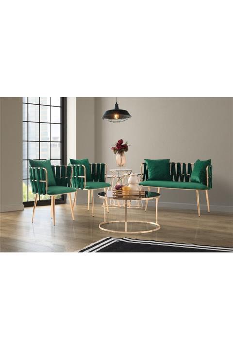 Vintage Gold Yeşil 3 Lü Çay Seti