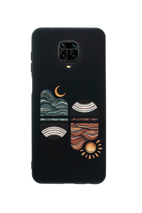 mooodcase Xiaomi Redmi Note 9 Pro Uyumlu Sunset Wave Premium Silikonlu Siyah Telefon Kılıfı