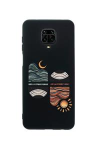 mooodcase Xiaomi Redmi Note 9 Pro Uyumlu Sunset Wave Premium Silikonlu Siyah Telefon Kılıfı