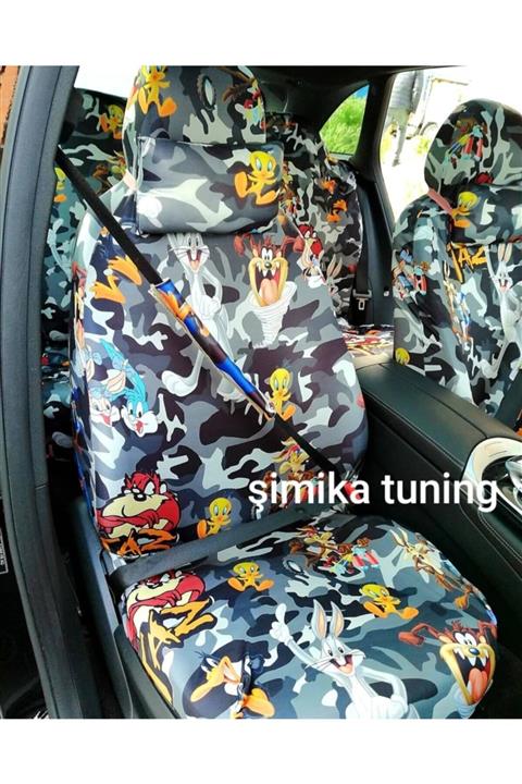 şimika Kamuflaj Siyah Tiwiti Oto Koltuk Servis Kılıfı Ön Arka Set