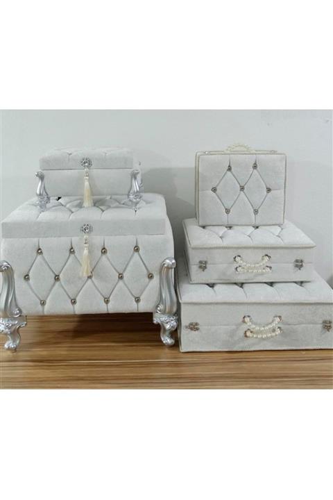 Çeyiz Diyarı Avangarde Lüx 5 Li Çeyiz Sandık Takımı Krem