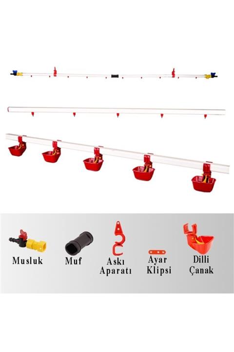mutlu tavukçuluk Nipel Suluk Sistemi 10 Metre Hat Dilli Çanaklı