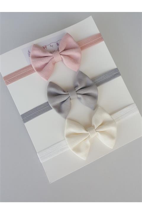 swan butik Kız Bebek Çocuk Bandana Toka Seti 3'lü Lila Krem Gri Fiyonk